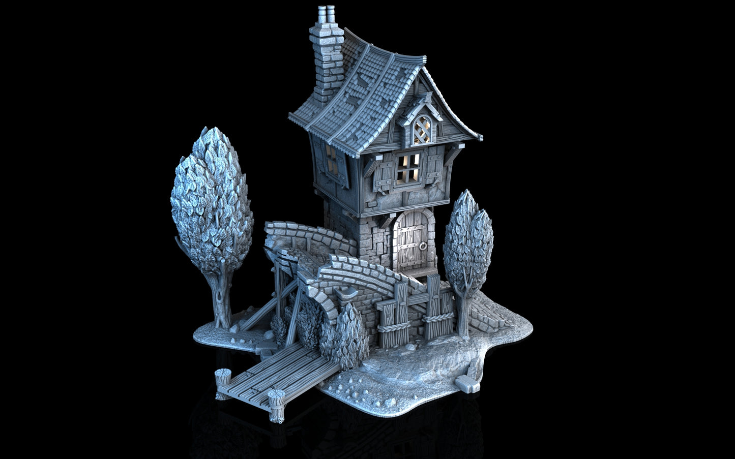 Broken Bridge | Fantasy Stone Bridge Medieval House Terrain for Warhammer D&D