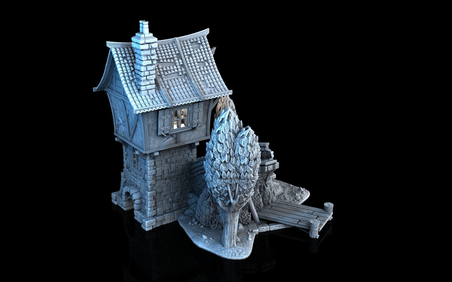 Broken Bridge | Fantasy Stone Bridge Medieval House Terrain for Warhammer D&D
