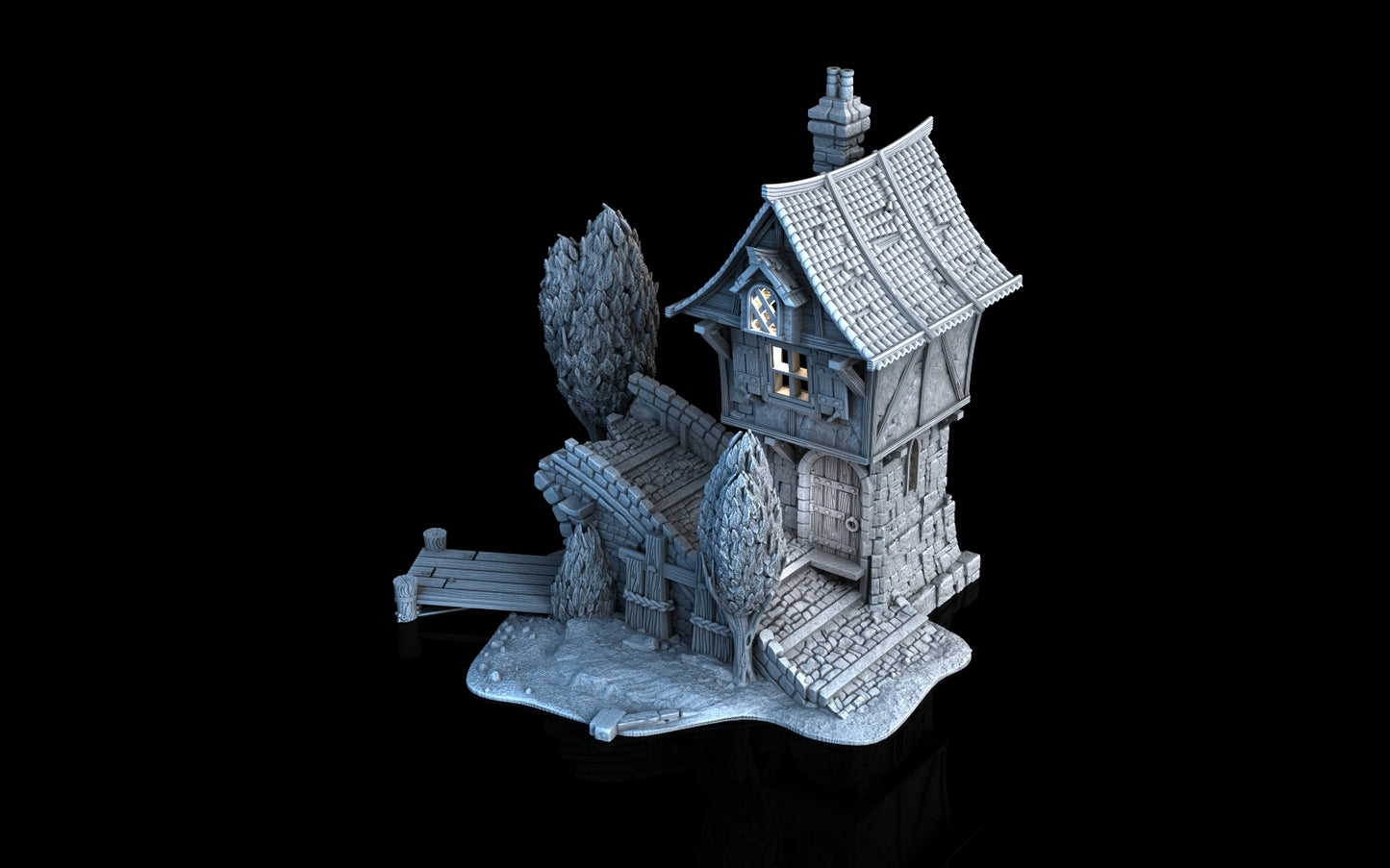 Broken Bridge | Fantasy Stone Bridge Medieval House Terrain for Warhammer D&D