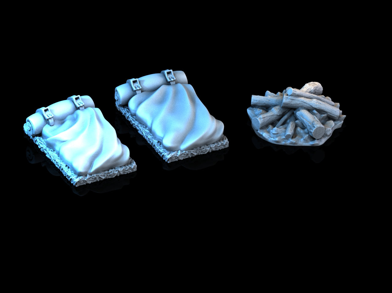 3D-printet Leirplass med Soveposer og Bål – Perfekt til Tabletop Rollespill